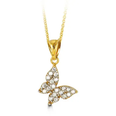 10kt Gold CZ Buttefly Pendant with Chain