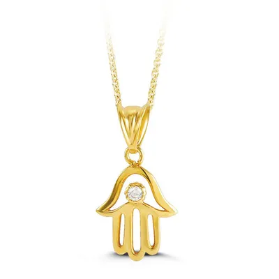 10kt Gold CZ Hamza Pendant with Chain