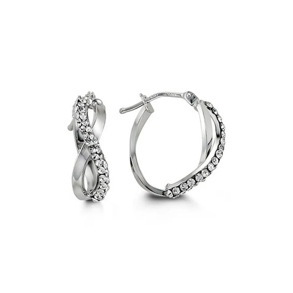 10kt White Gold Infinity-Shape Hoops with Austrian Crystals