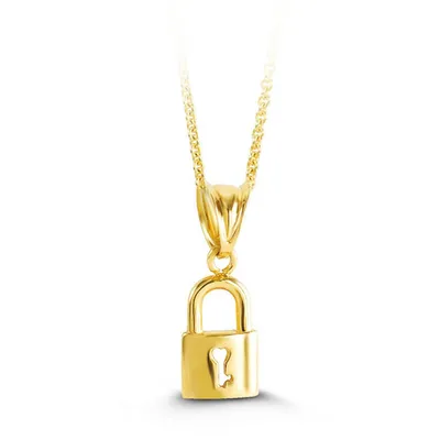 10kt Gold Padlock Pendant with Chain