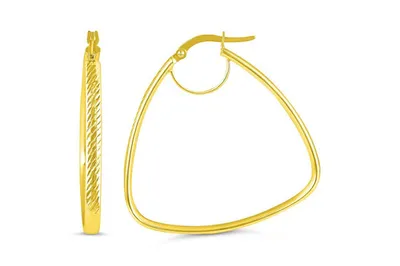 10kt Gold, Triangular-Shape, Diamond-Cut Hoop Earrings