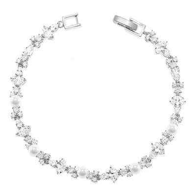 Bridal Silver Pearl Cubic Zirconia Bracelet