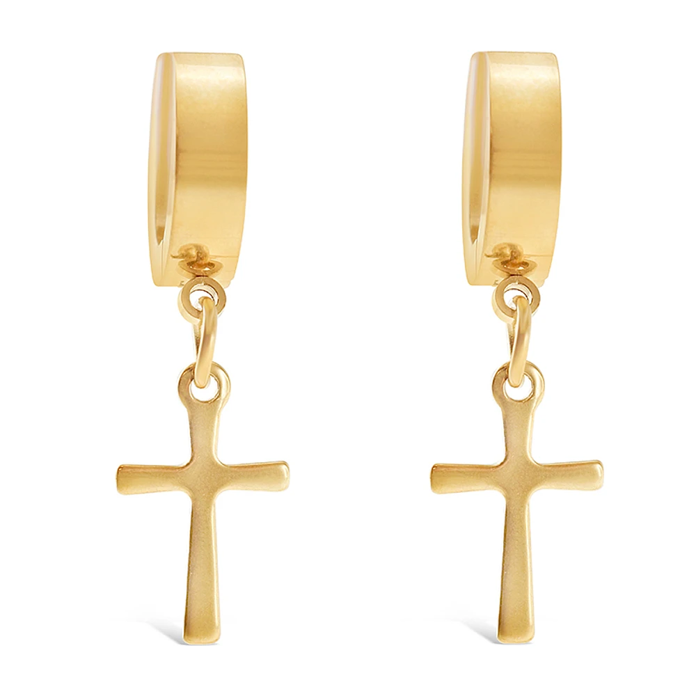 Stainless Steel Gold Cross Huggie Earrings 138270