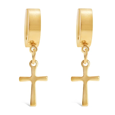 Stainless Steel Gold Cross Huggie Earrings 138270