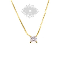 Gold Plated Sterling Silver Princess Cut 5mm  Cubic Zirconia Necklace 143477