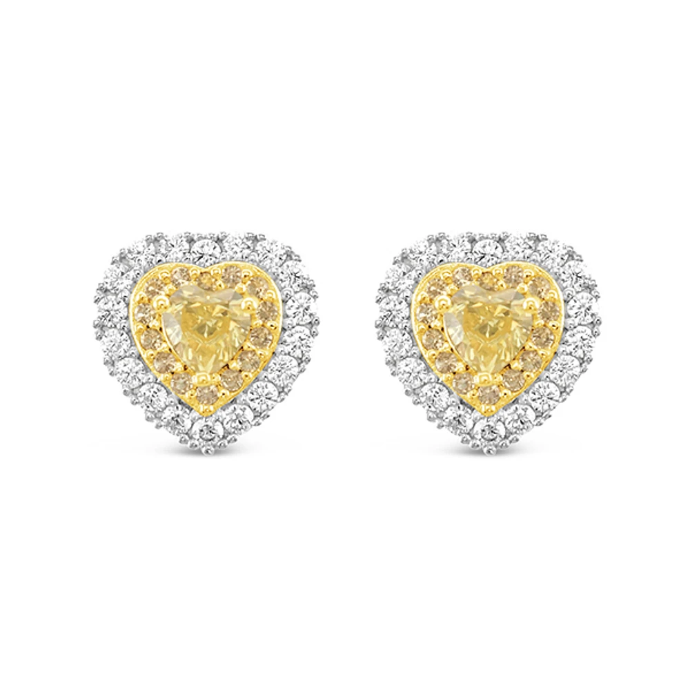 Sterling Silver Yellow Heart Cubic Zirconia Earrings 153483