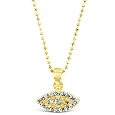 Gold Plated Sterling Silver Cubic Zirconia Evil Eye Necklace