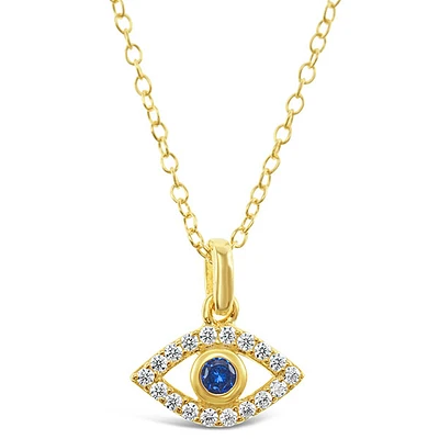 Gold Plate Sterling Silver Cubic Zirconia Evil Eye Necklace 143505