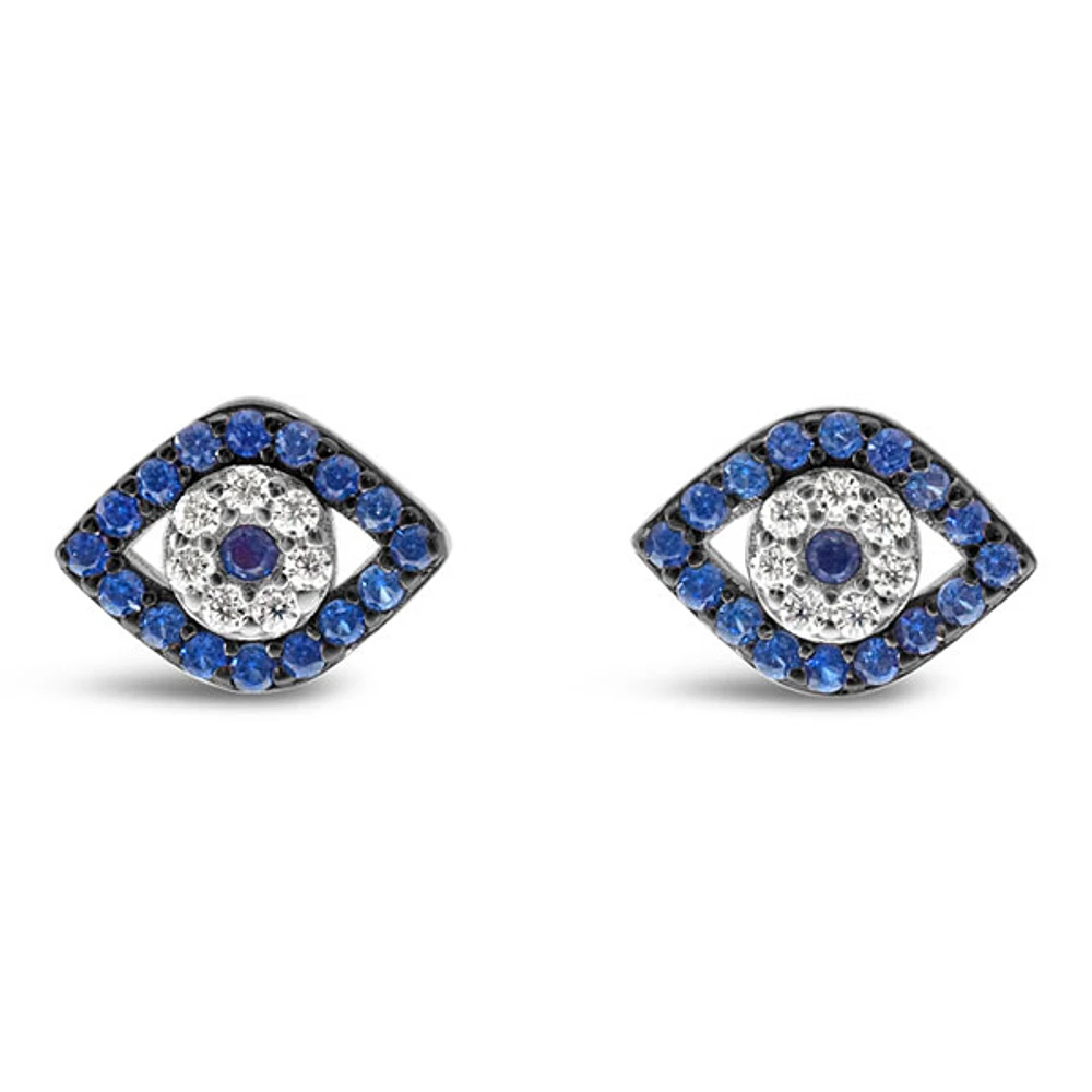 Sterling Silver Cubic Zirconia Evil Eyes Earrings 139419