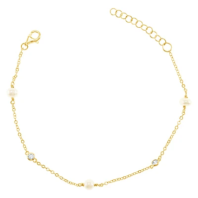 Gold Plated Sterling Silver Cubic Zirconia Pearl Bracelet