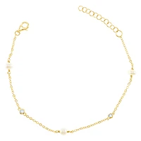 Gold Plated Sterling Silver Cubic Zirconia Pearl Bracelet