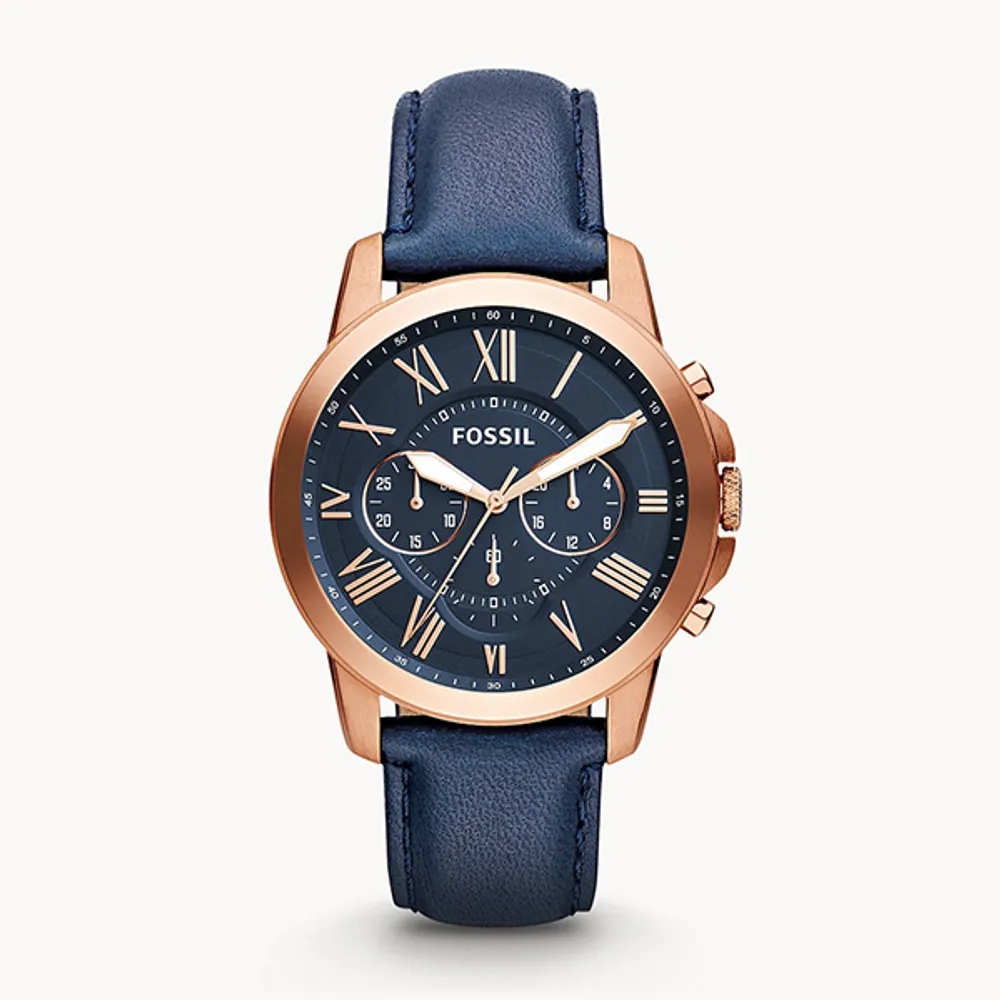 Fossil Grant Chronograph Navy Leather Watch 147081