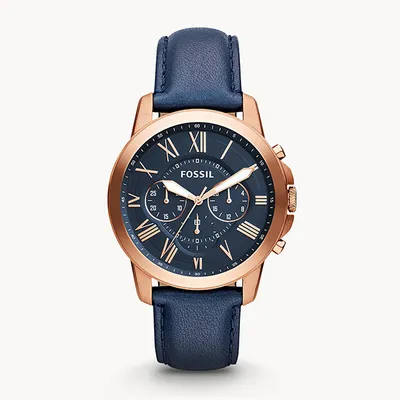 Fossil Grant Chronograph Navy Leather Watch 147081