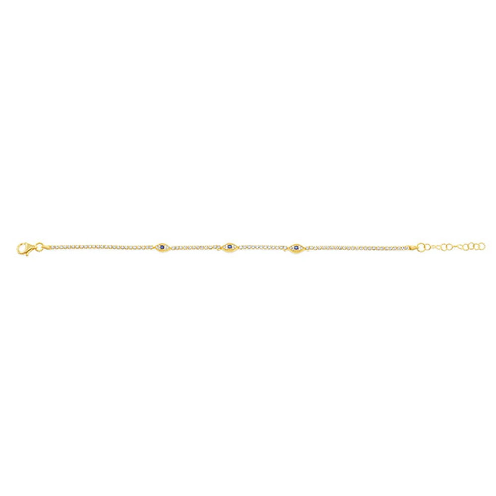 Gold Plated Sterling Silver Cubic Zirconia Evil Eye Bracelet