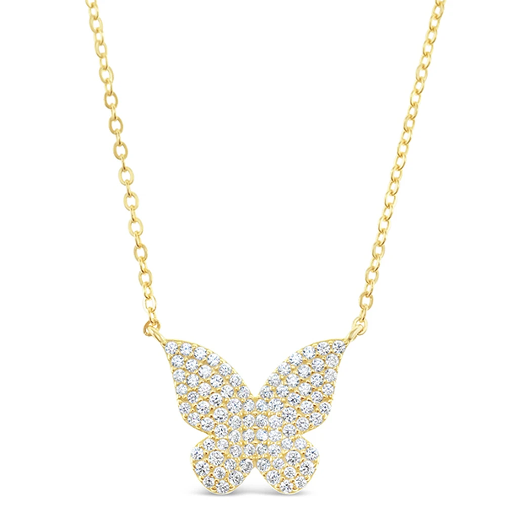 Gold Plated Sterling Silver Butterfly Cubic Zirconia Necklace