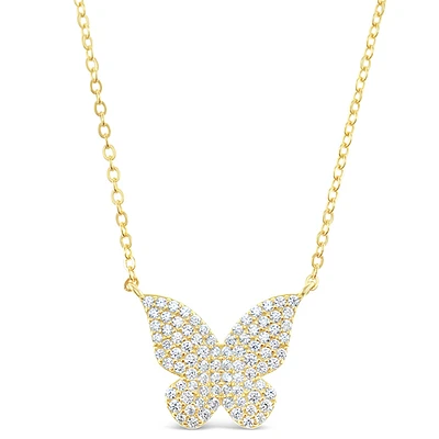 Gold Plated Sterling Silver Butterfly Cubic Zirconia Necklace