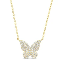 Gold Plated Sterling Silver Butterfly Cubic Zirconia Necklace