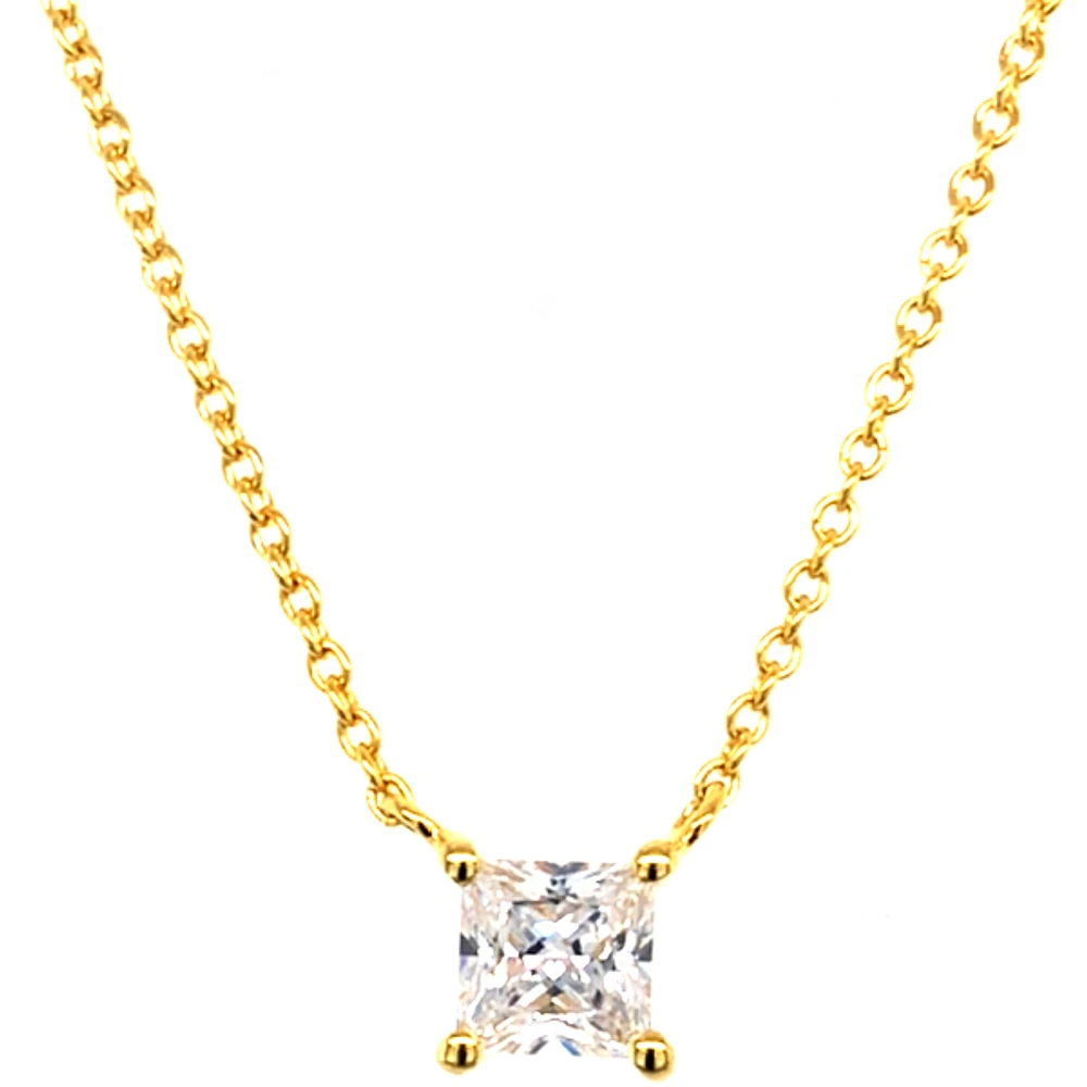 Gold Plated Sterling Silver Princess Cut 5mm  Cubic Zirconia Necklace 143477