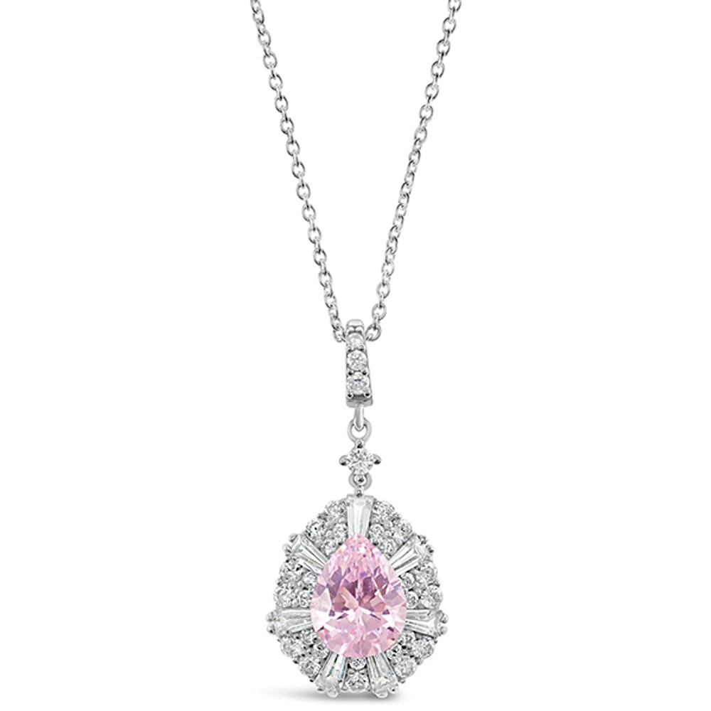 Sterling Silver Pink Cubic Zirconia Necklace