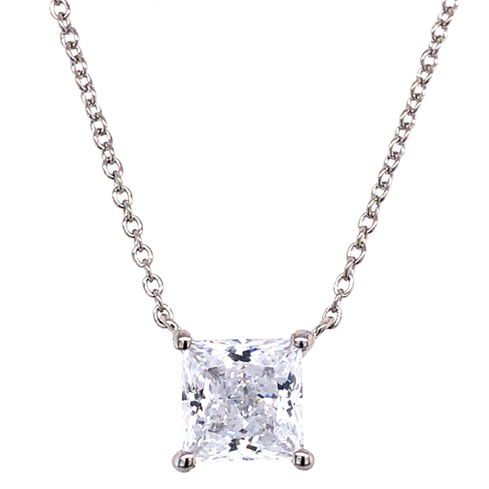 Sterling Silver Cubic Zirconia Princess Cut Necklace 143478