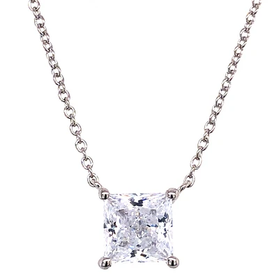 Sterling Silver Cubic Zirconia Princess Cut Necklace 143478