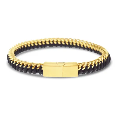 Men's Stainless Steel Leather Gold Bracelet