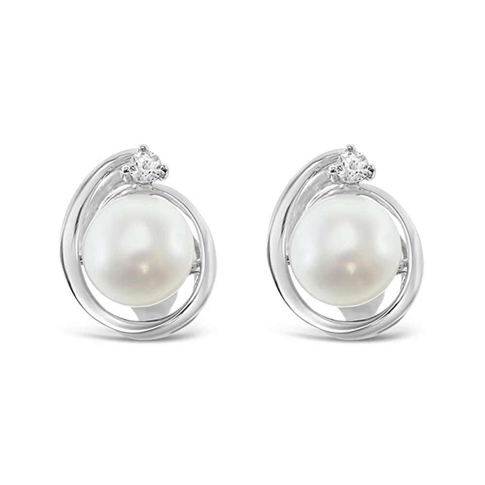 Sterling Silver Cubic Zirconia Pearl Earrings 148379