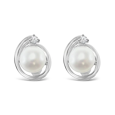 Sterling Silver Cubic Zirconia Pearl Earrings 148379