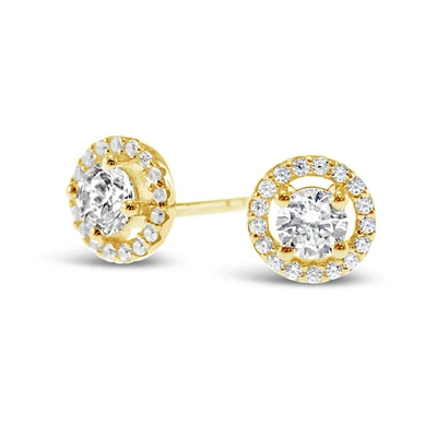 Gold Plated Sterling Silver Round Cubic Zirconia Earrings 144329