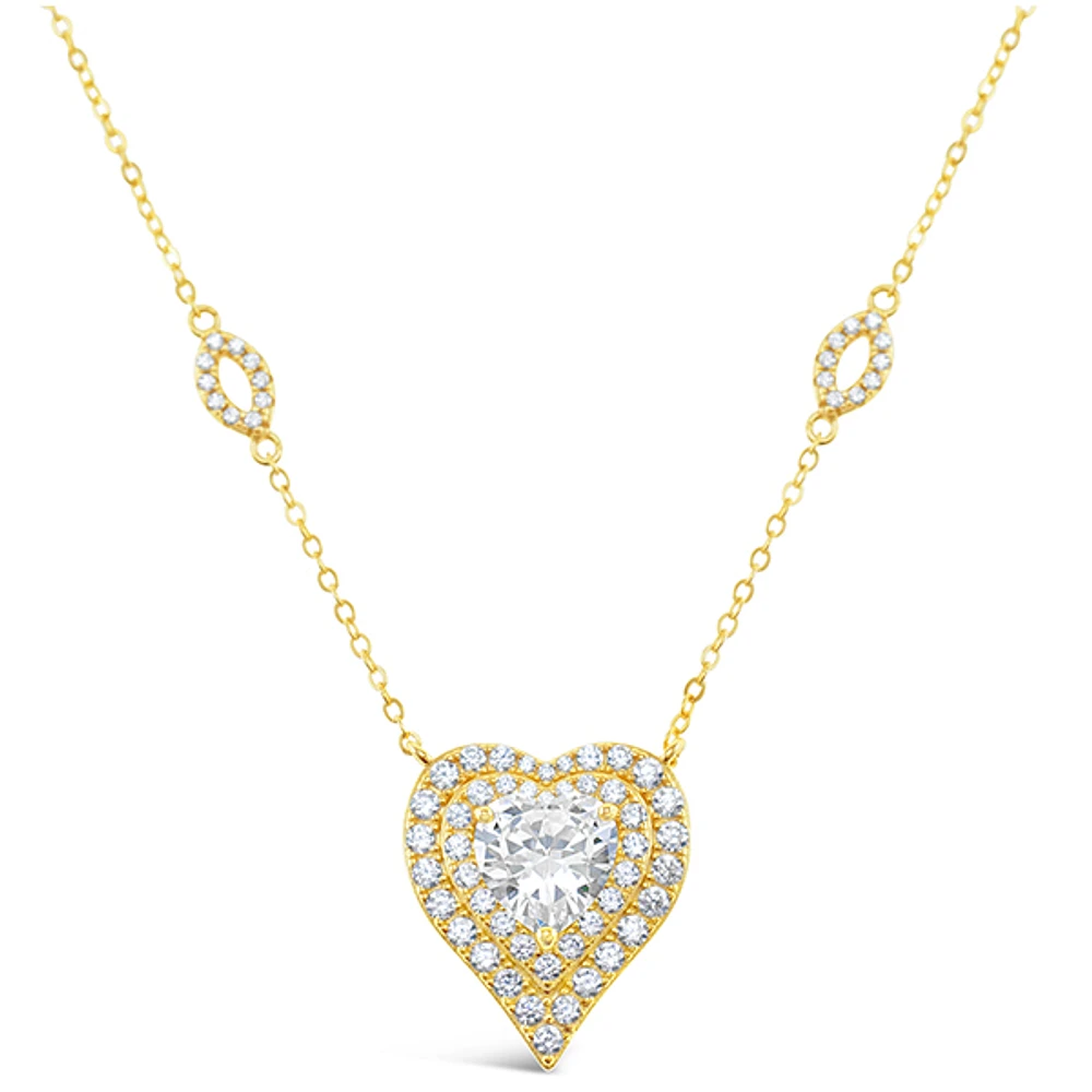 Gold Plated Sterling Silver Heart Cubic Zirconia Necklace 153084