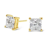 Gold Plated Sterling Silver Cubic Zirconia Princess Cut 7mm Studs 143343