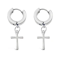 Stainless Steel Silver Cross Huggie Earrings 138269