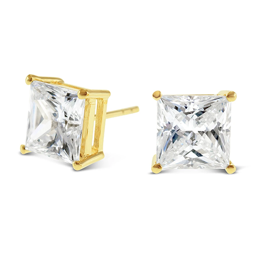 Gold Plated Sterling Silver Cubic Zirconia Princess Cut 9mm Studs 143344