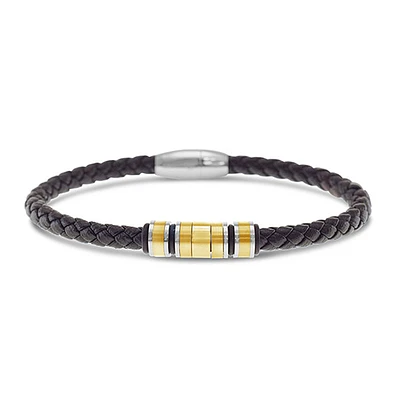 Men's Stainless Steel Leather Gold Bracelet 146549