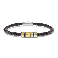 Men's Stainless Steel Leather Gold Bracelet 146549