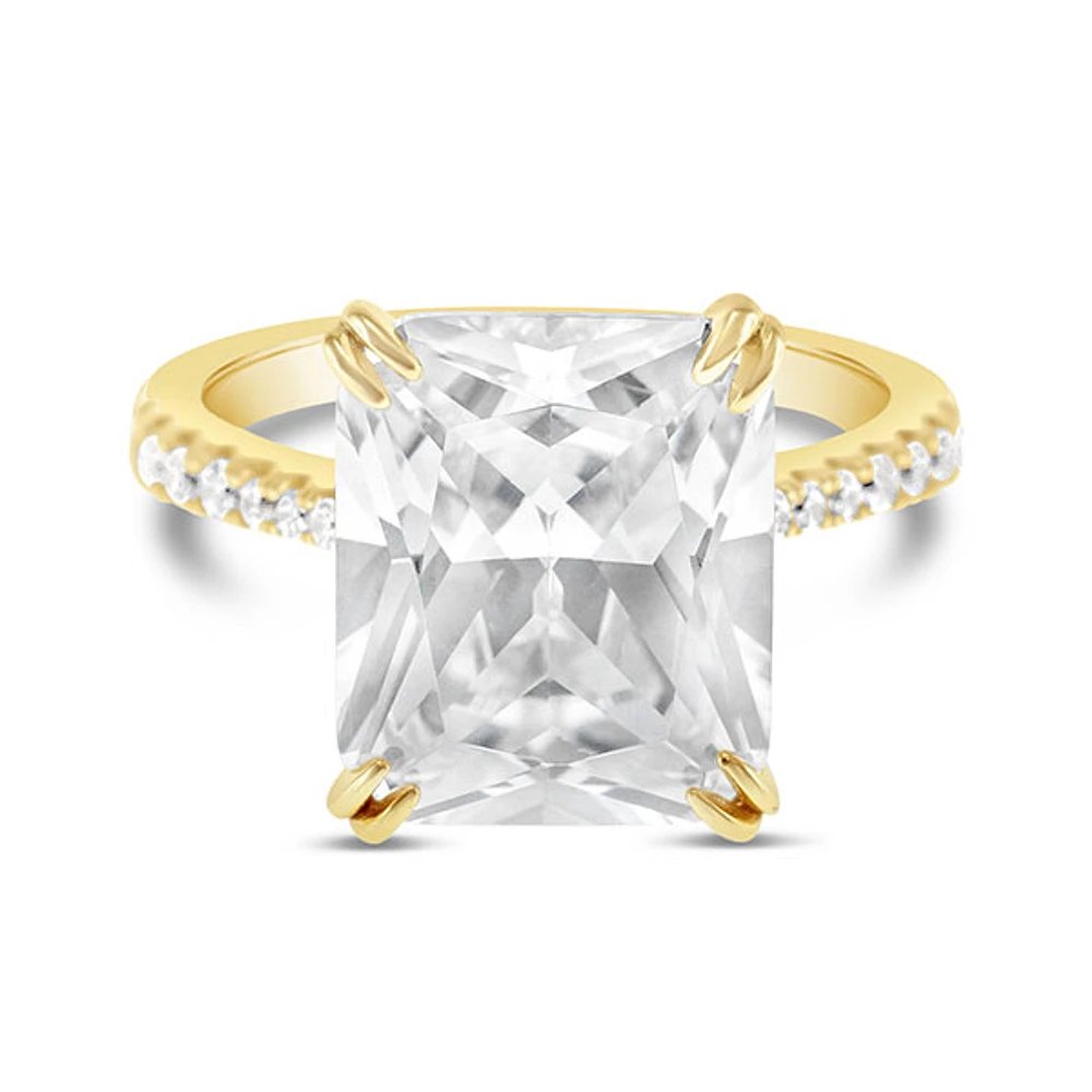 Gold Plated Sterling Silver Cubic Zirconia Radiant Cut Ring 146116