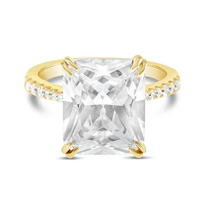 Gold Plated Sterling Silver Cubic Zirconia Radiant Cut Ring 146116