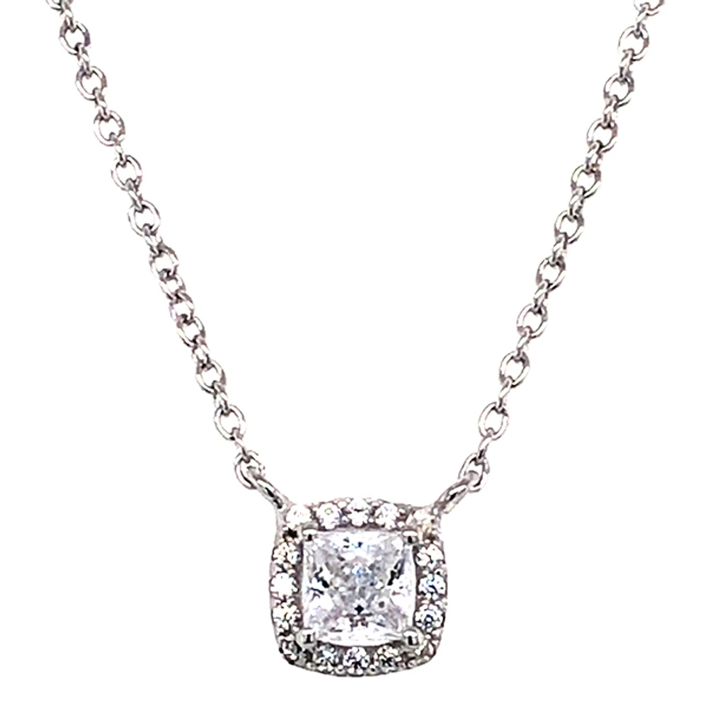 Sterling Silver Cubic Zirconia Square Outline Necklace 143471