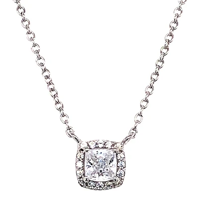 Sterling Silver Cubic Zirconia Square Outline Necklace 143471