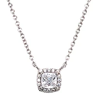 Sterling Silver Cubic Zirconia Square Outline Necklace 143471