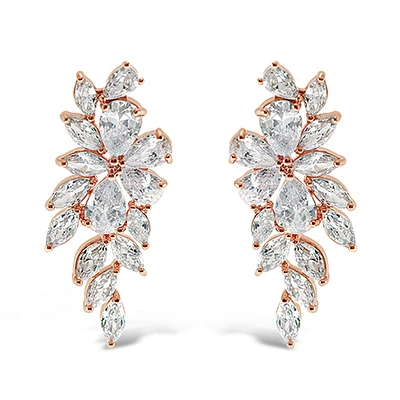 Bridal Rose Gold Cubic Zirconia Floral Drop Earrings 142870