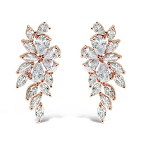 Bridal Rose Gold Cubic Zirconia Floral Drop Earrings 142870