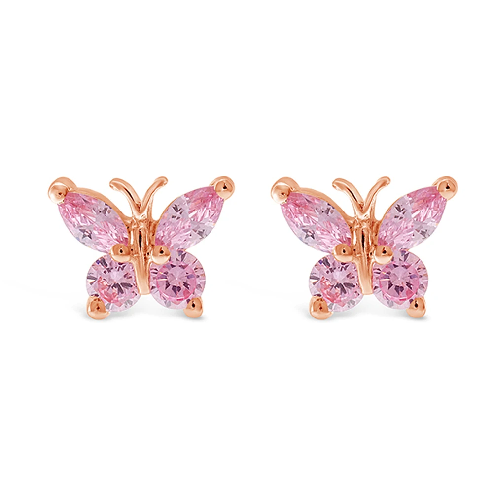 Rosegold Plated Sterling Silver Cubic Zirconia Butterfly Earrings 143356