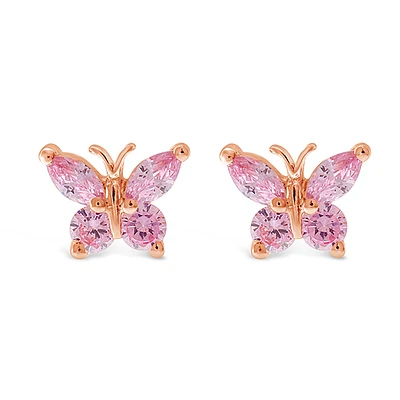 Rosegold Plated Sterling Silver Cubic Zirconia Butterfly Earrings 143356