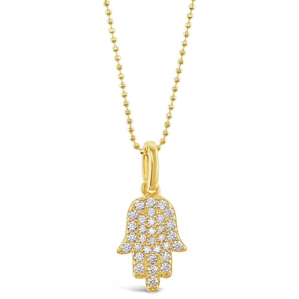 Gold Plated Sterling Silver Cubic Zirconia Hamsa Necklace