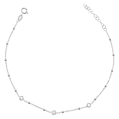Sterling Silver Cubic Zirconia Beads Anklet 145112