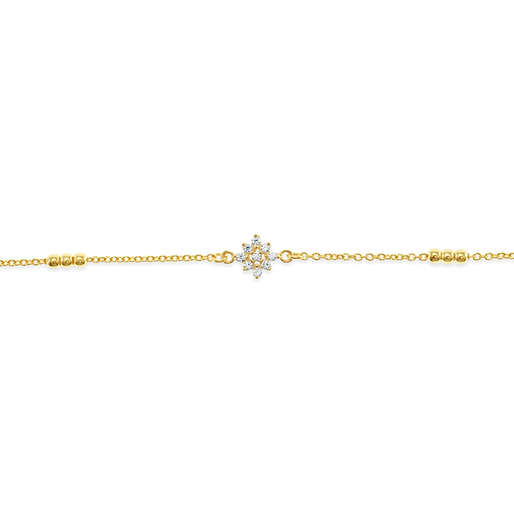 Gold Plated Sterling Silver Cubic Zirconia Flower Anklet 145109