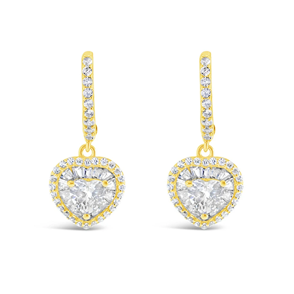Gold Plated Sterling Silver Heart Cubic Zirconia Hoop Earrings 153220