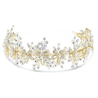Bridal Gold Flower Pearl Wire Headband 152454