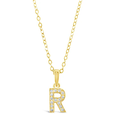Gold Plated Sterling Silver Cubic Zirconia Initial R Necklace 147948